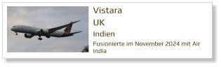 Vistara UK Indien Fusionierte im November 2024 mit Air India